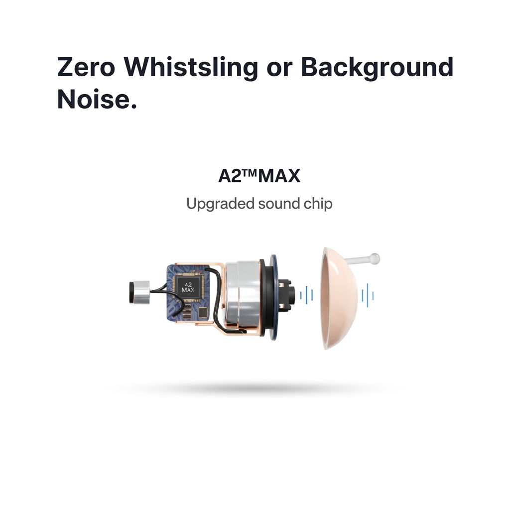 Hearivo hearing aid shown with rechargeable charging case
